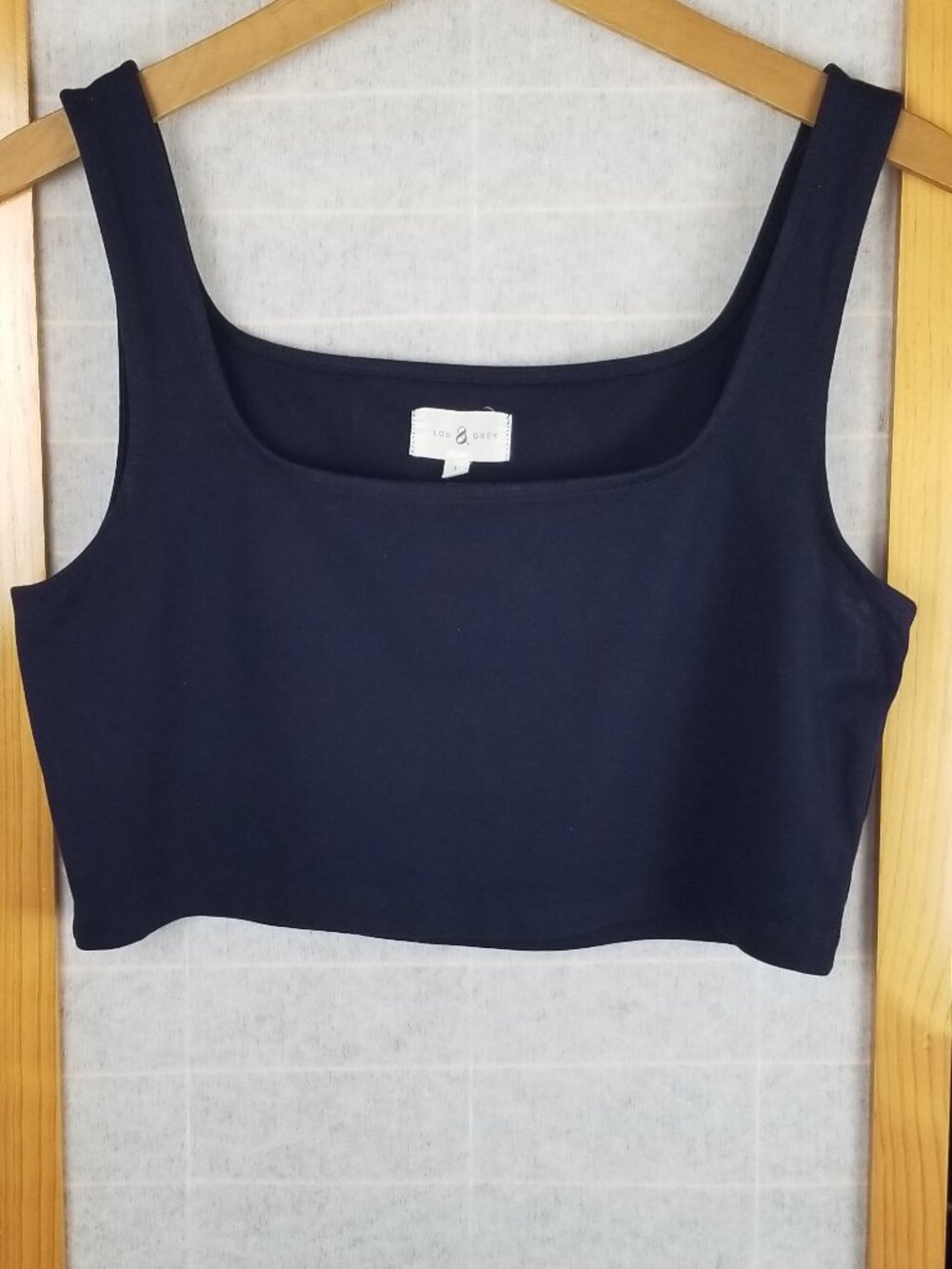 Lou & Grey Square Neck Cropped Tank Size Large Navy Blue